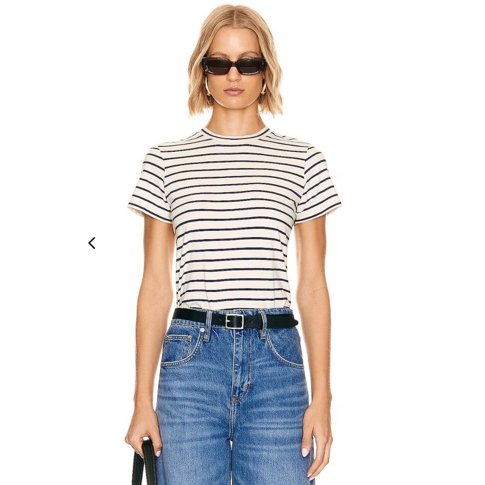 Nili Lotan Mariela Crewneck Tee Navy & Ivory Stripe Cotton Minimalist Size Small